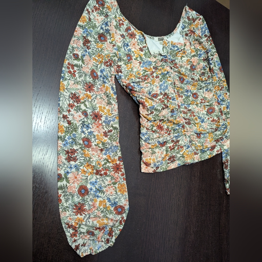 Gimmicks Sz M Square Neck Floral Ruched Top Fairy Festival Whimsical - Picture 11 of 12